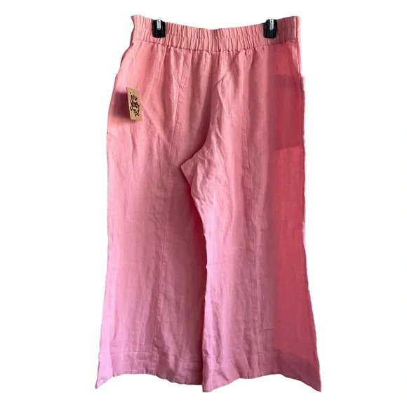 Ivy Jane Pink 100% Linen High Waisted Wide Leg Crop Pants - Size XL - Picture 5 of 10